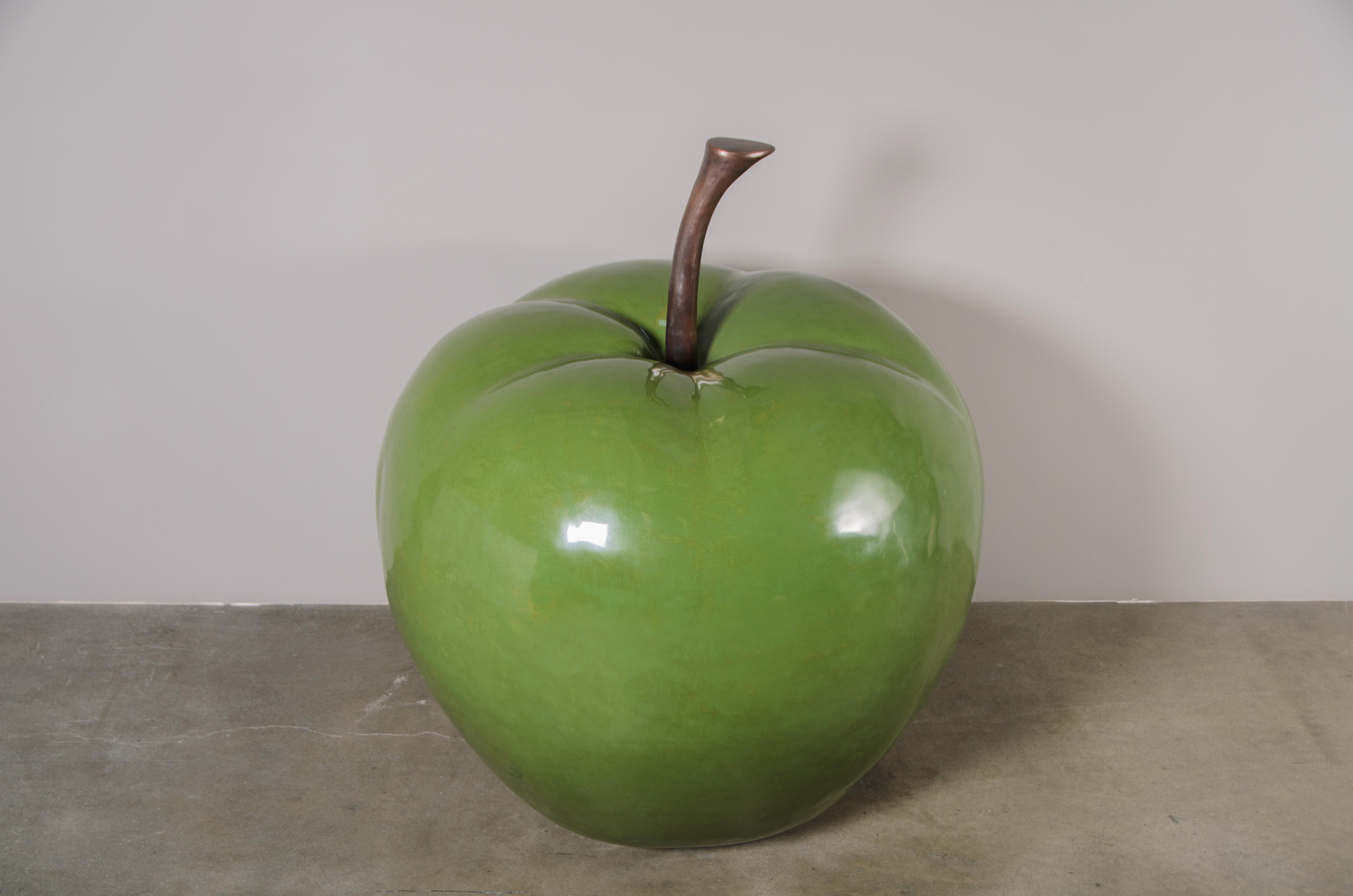 Contemporary Green Lacquer Apple Sculpture by Robert Kuo, Limited Edition For Sale 2