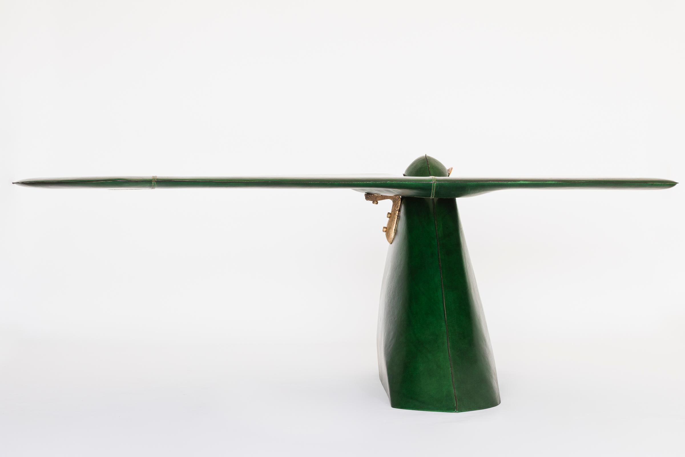 Scrivania Pico contemporanea rivestita in pelle verde e bronzo in vendita 2