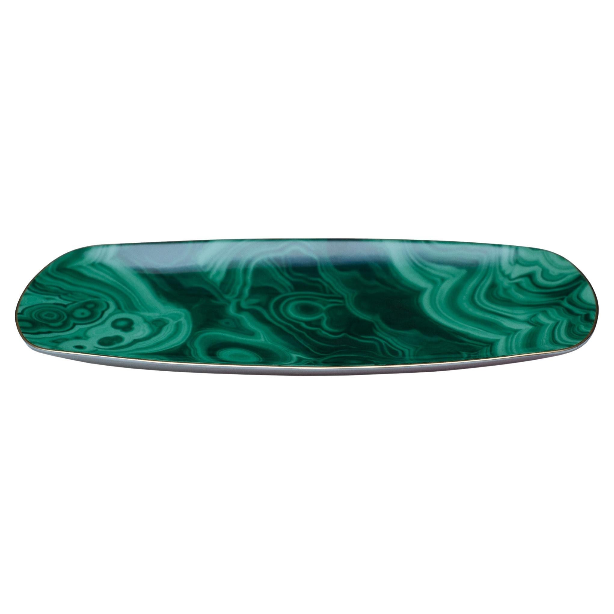 Contemporary Green Malachite Pattern Porcelain Serving Tray
