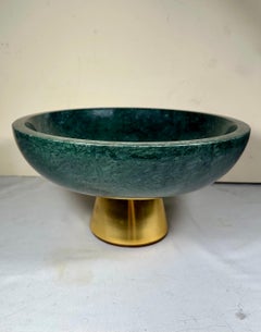 Contemporary Green Marble Bowl on Brass-Cladded Base -Ralph Lauren-.