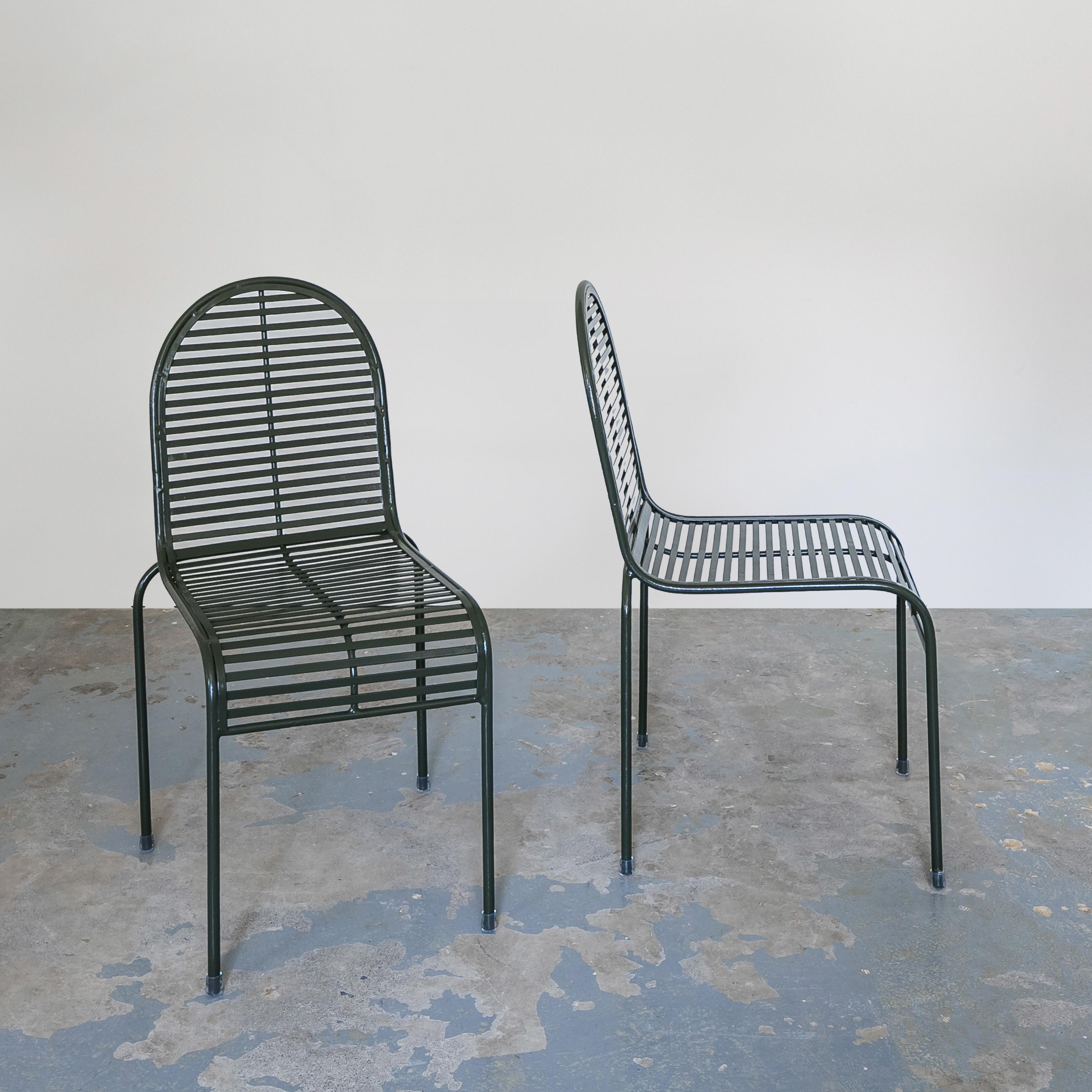 Mid-Century Modern Contemporary Green Metal  Garden Dining Set For Sale