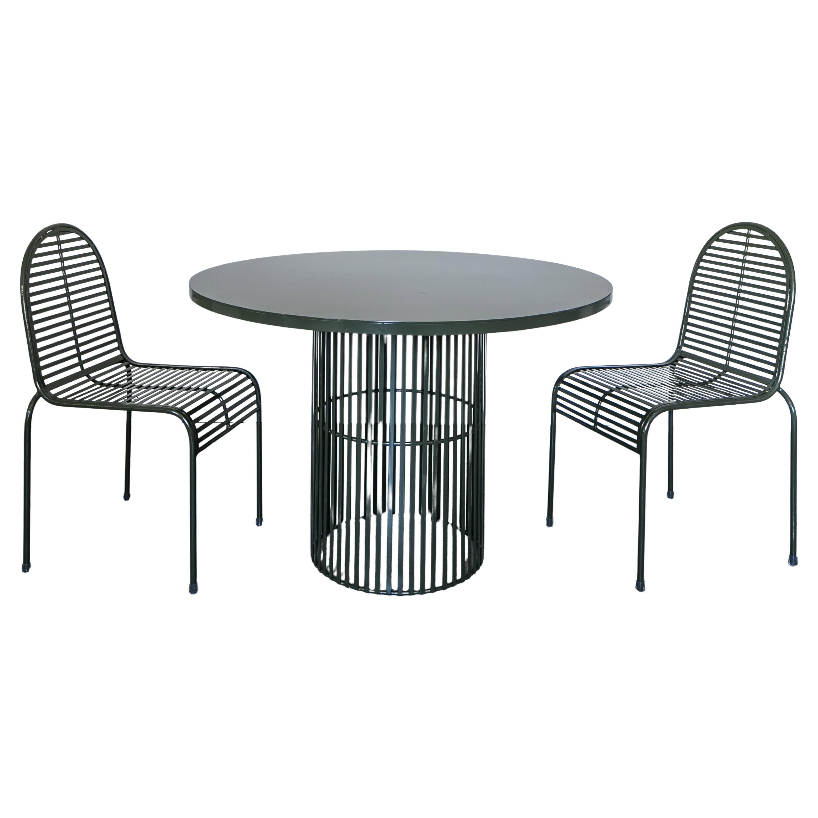 Contemporary Green Metal  Garden Dining Set For Sale