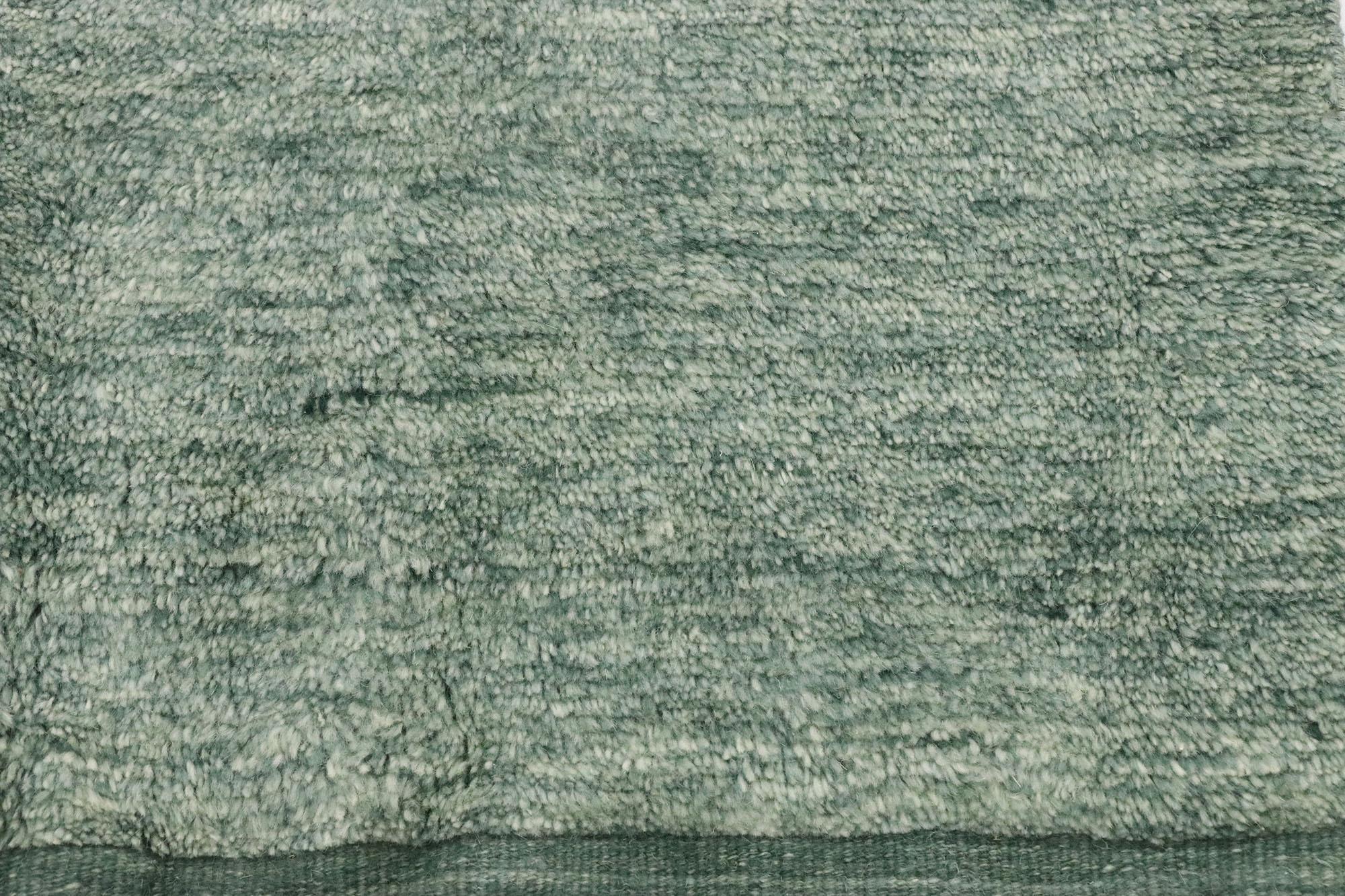 Hand-Knotted Contemporary Green Moroccan Rug For Sale
