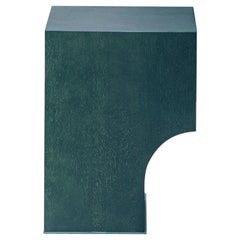 Contemporary block arch stool side table, green stained oak wood, Belgian design