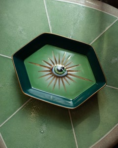Contemporary Green Porcelain Vide Poche with Eye and Gilding