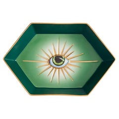 Contemporary Green Porcelain Vide Poche with Eye and Gilding