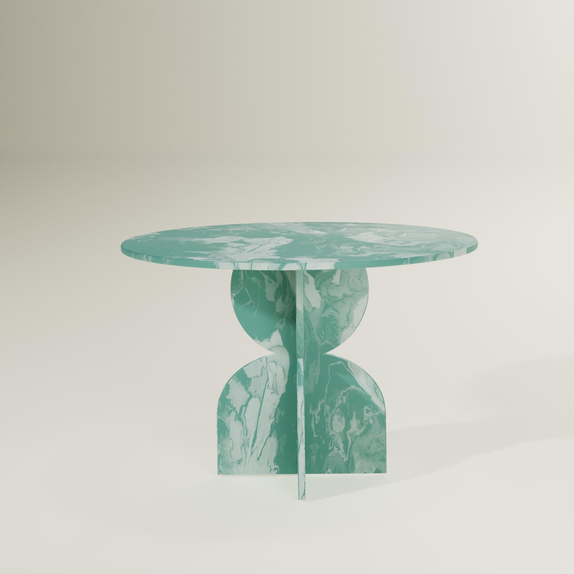 Modern Contemporary Green Round Table Handcrafted 100% Recycled Plastic by Anqa Studios For Sale