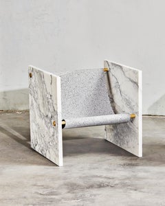 Contemporary Green Stone and Brass Chair, Sculptural Modern Seating