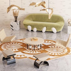 Contemporary Round Sage Green Velvet Sofa with Handpainted Legs