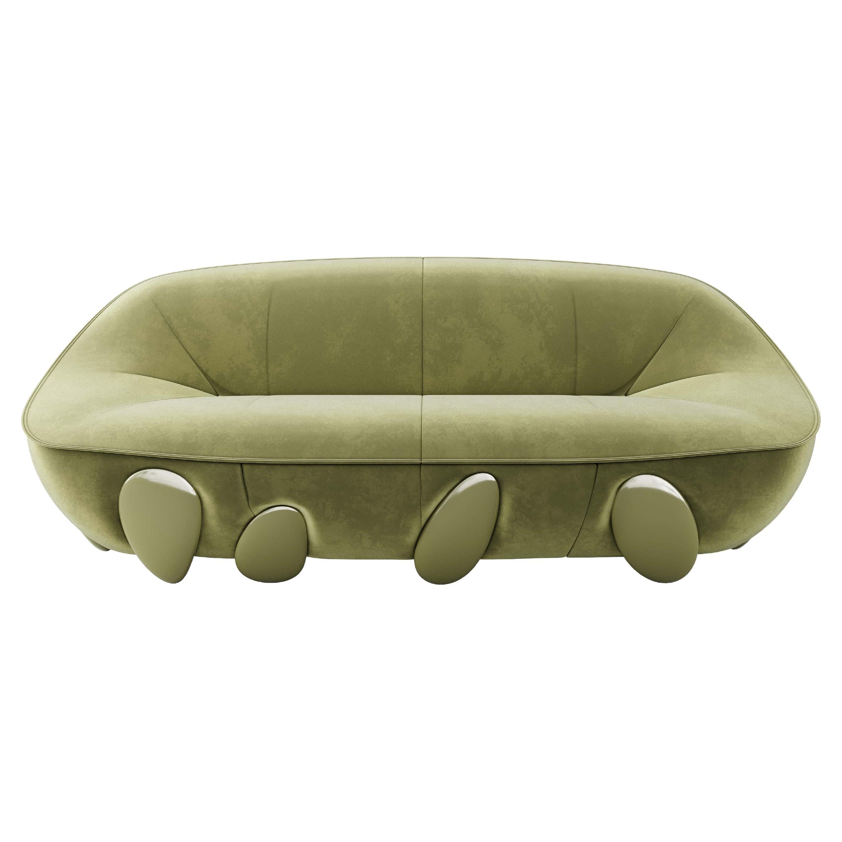 Canapé rond contemporain en velours vert Sage avec pieds peints à la main