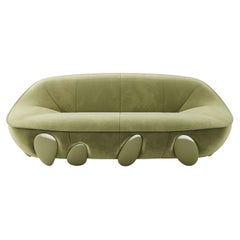 Contemporary Round Sage Green Velvet Sofa with Handpainted Legs