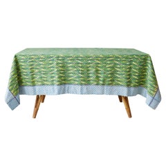 Contemporary Gregory Parkinson Tablecloth Green Blue Ikat Hand-Blocked Patterns