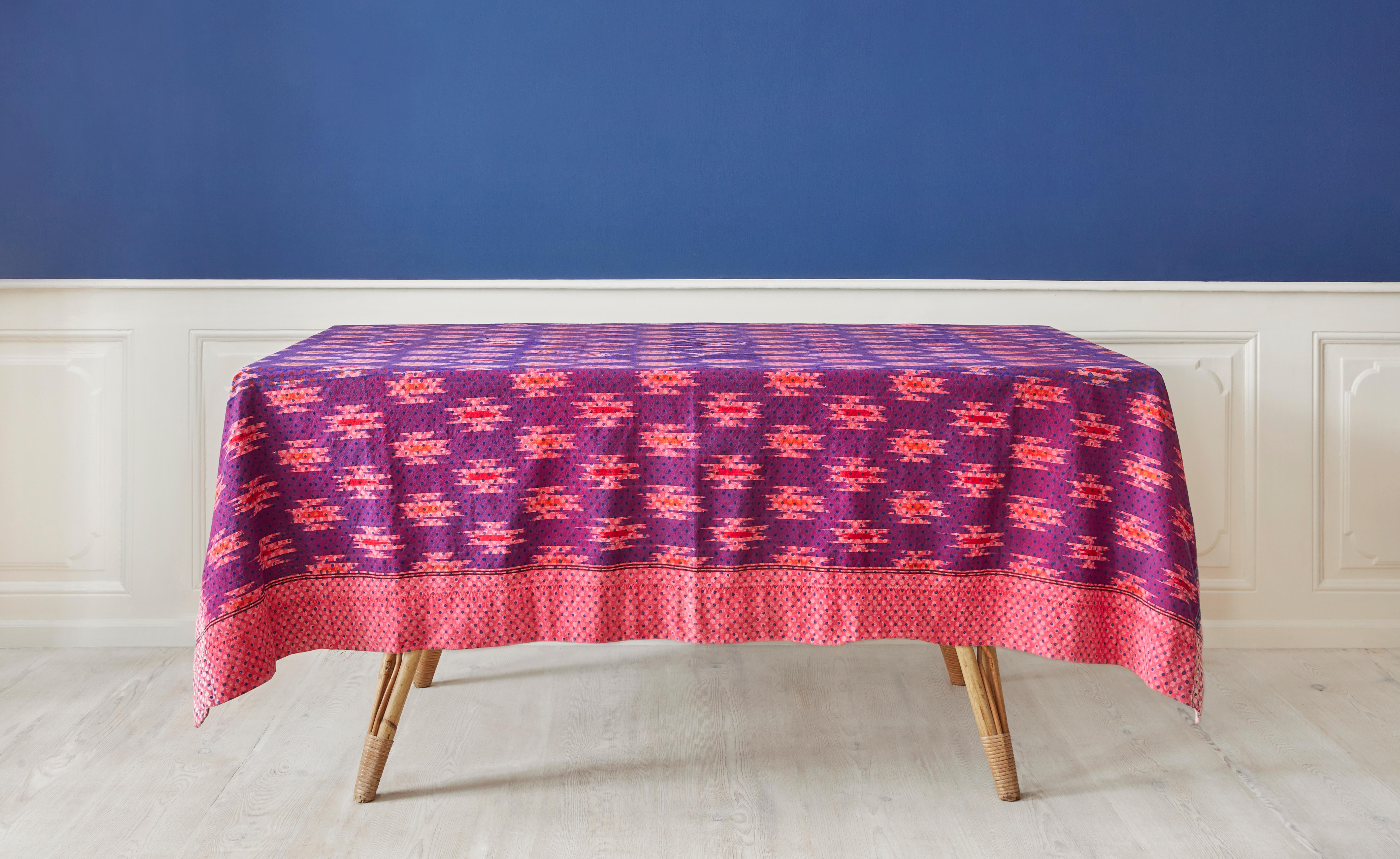 Gregory Parkinson
USA, Contemporary

One of a kind tablecloth with hand-blocked patterns on ikat textile.
 