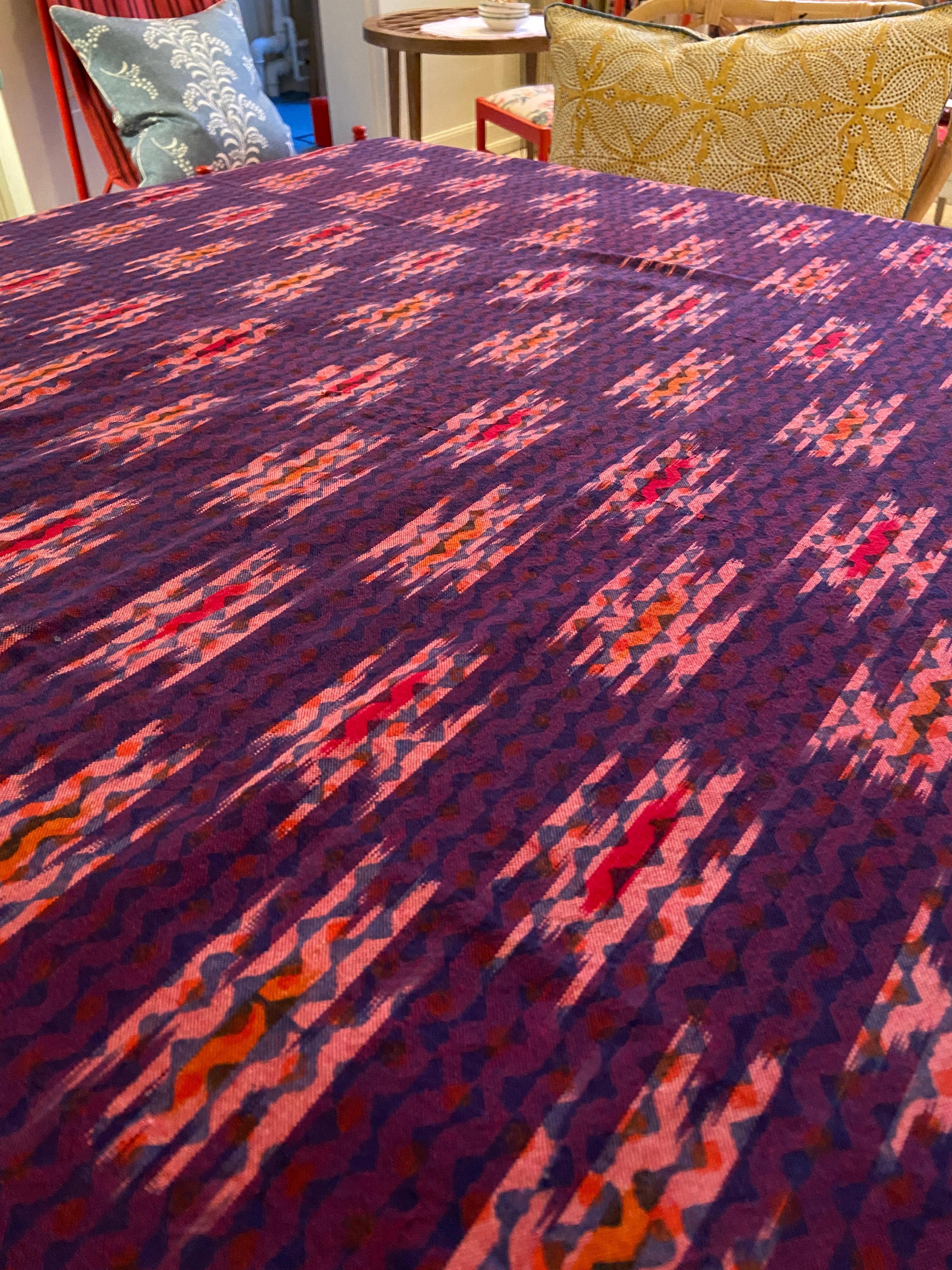 American Contemporary Gregory Parkinson Tablecloth Purple Pink Ikat Hand-Blocked Patterns