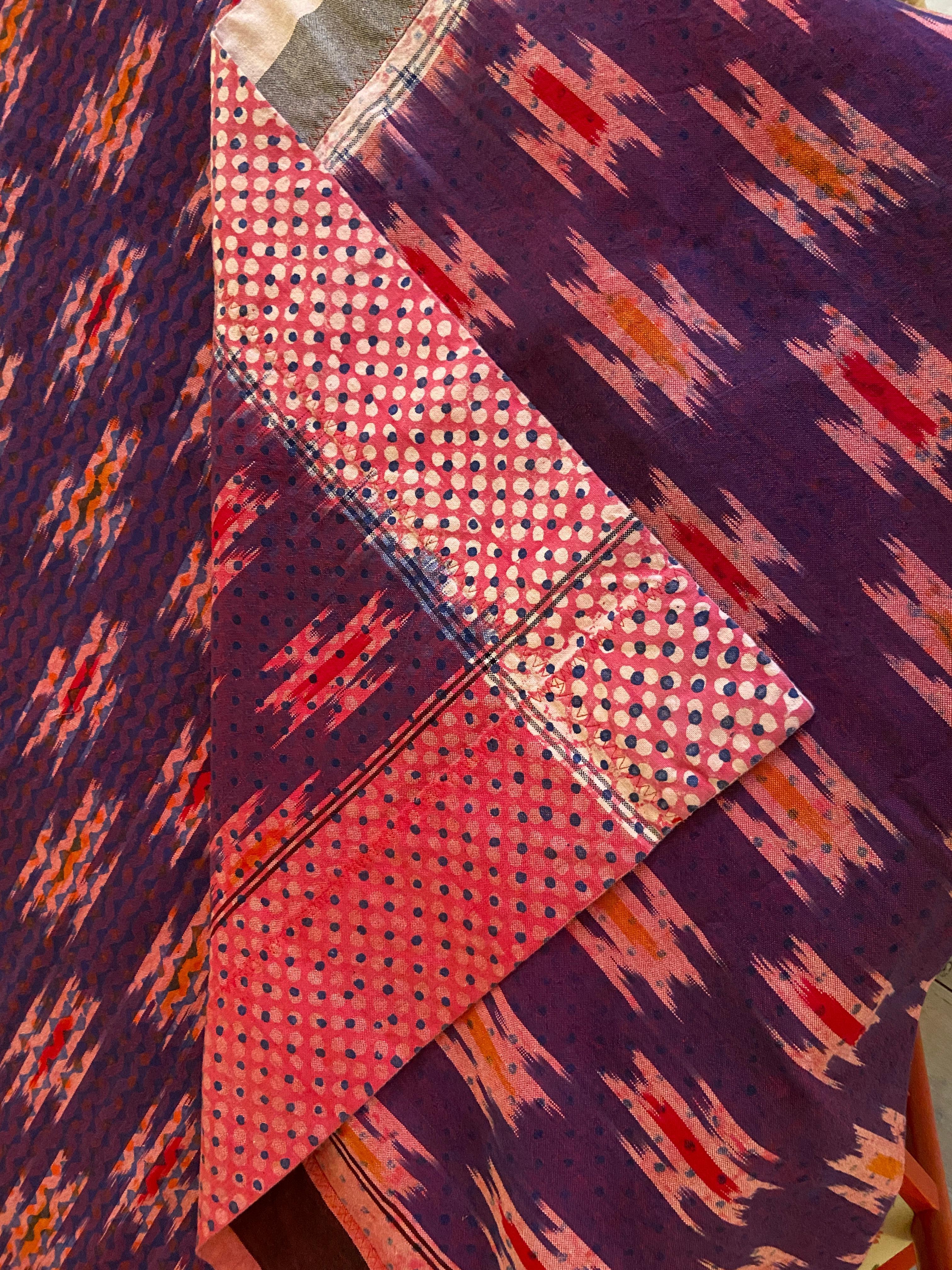 Textile Contemporary Gregory Parkinson Tablecloth Purple Pink Ikat Hand-Blocked Patterns