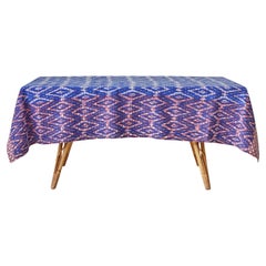 Contemporary Gregory Parkinson Tablecloth Red Blue Ikat Hand-Blocked Patterns