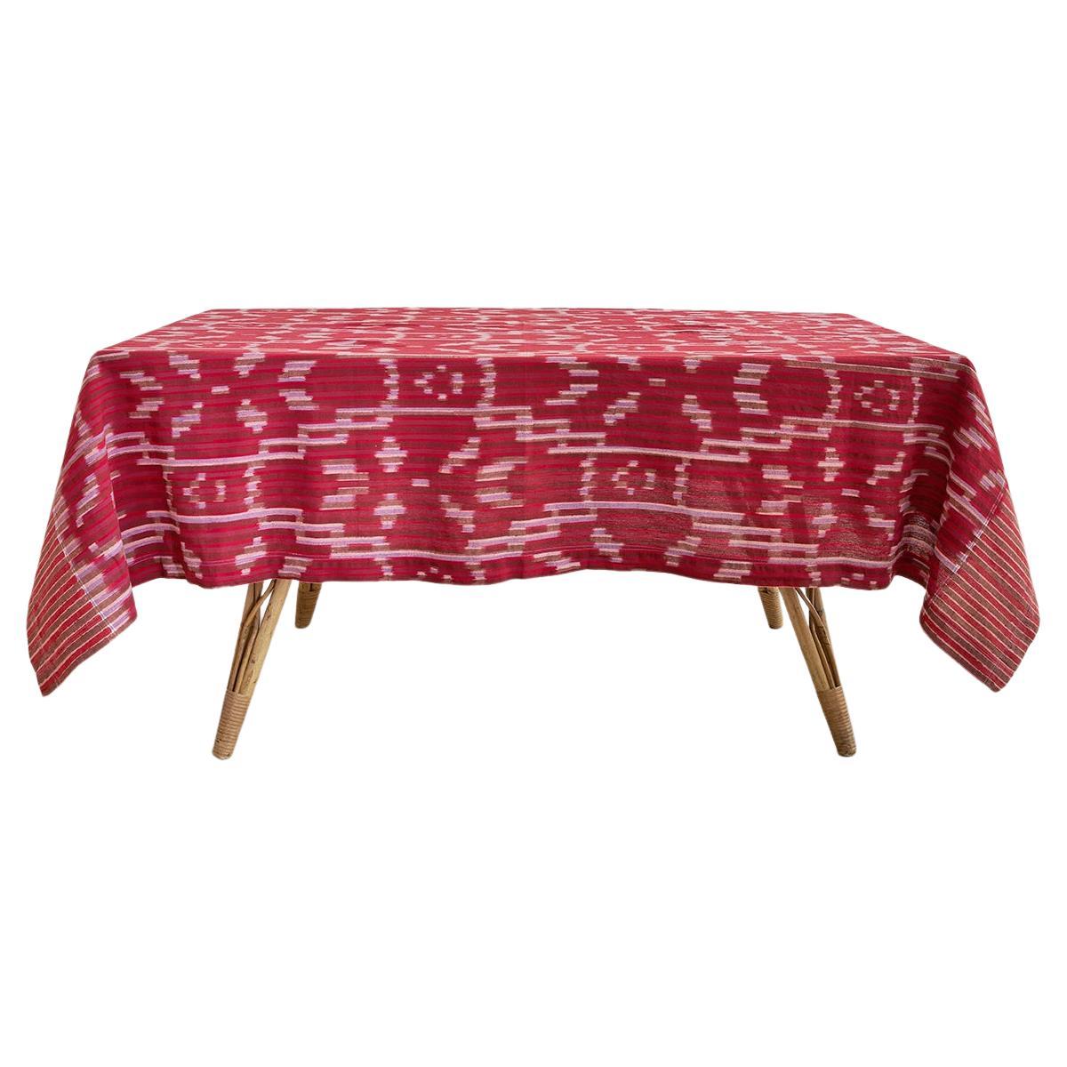 Contemporary Gregory Parkinson Tablecloth Red Pink Ikat Hand-Blocked Patterns For Sale