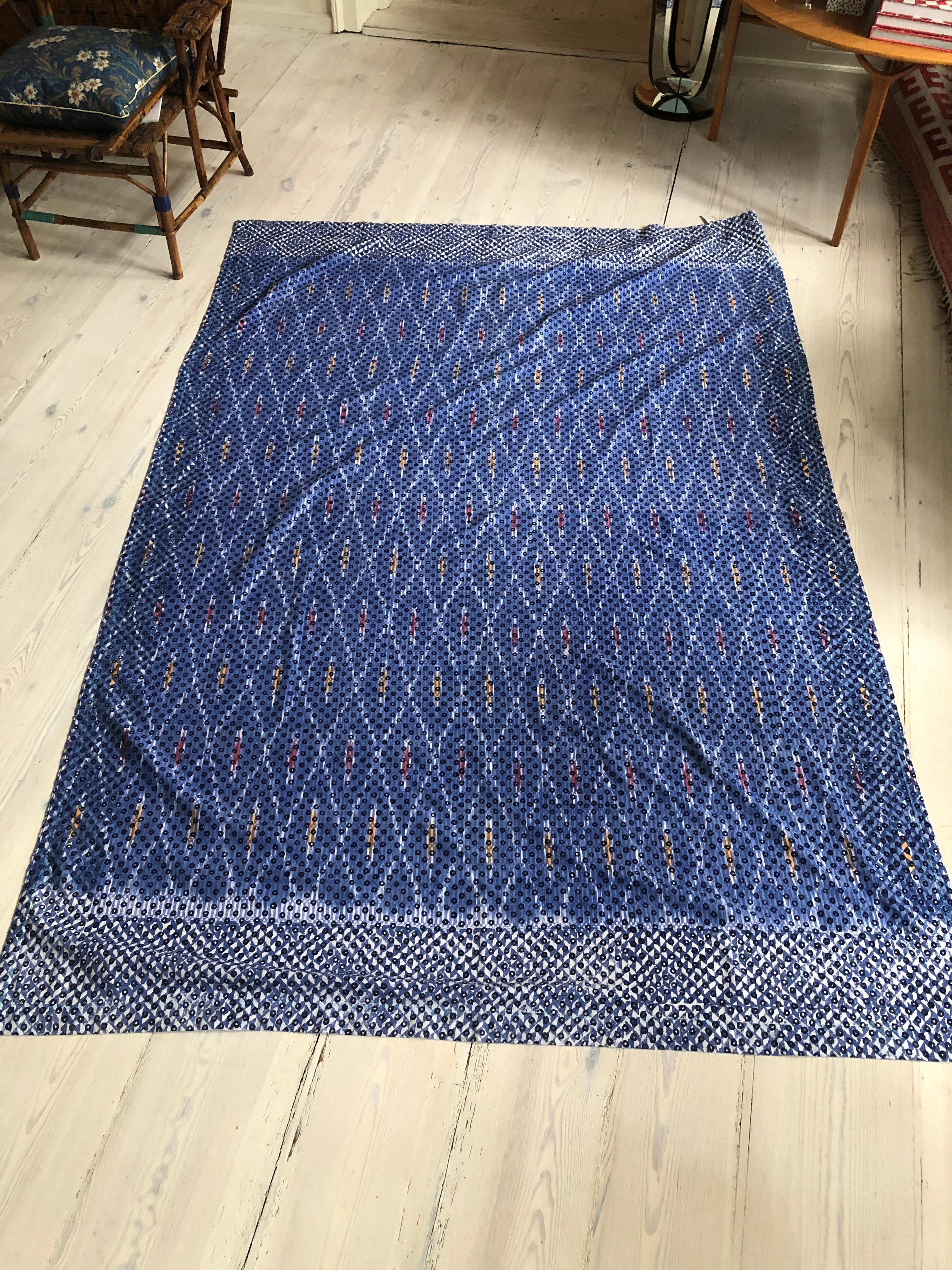 Contemporary Gregory Parkinson Tablecloth with Blue Ikat Hand-Blocked Patterns 2