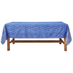 Contemporary Gregory Parkinson Tablecloth with Blue Ikat Hand-Blocked Patterns