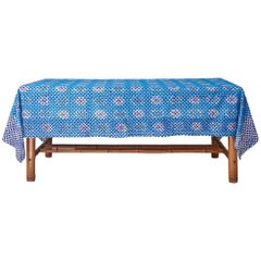 Contemporary Gregory Parkinson Tablecloth with Blue Ikat Hand-Blocked Patterns