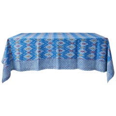 Contemporary Gregory Parkinson Tablecloth with Handmade Blue Ikat Patterns, USA
