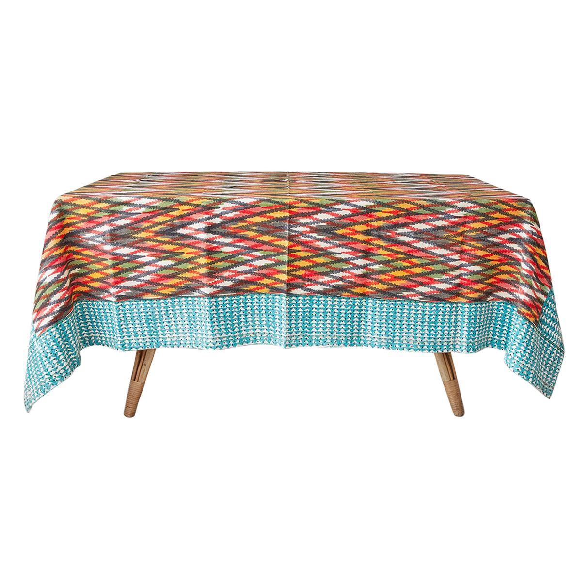 Contemporary Gregory Parkinson Tablecloth with Multi Ikat Hand-Blocked Patterns