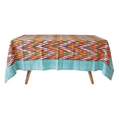 Contemporary Gregory Parkinson Tablecloth with Multi Ikat Hand-Blocked Patterns