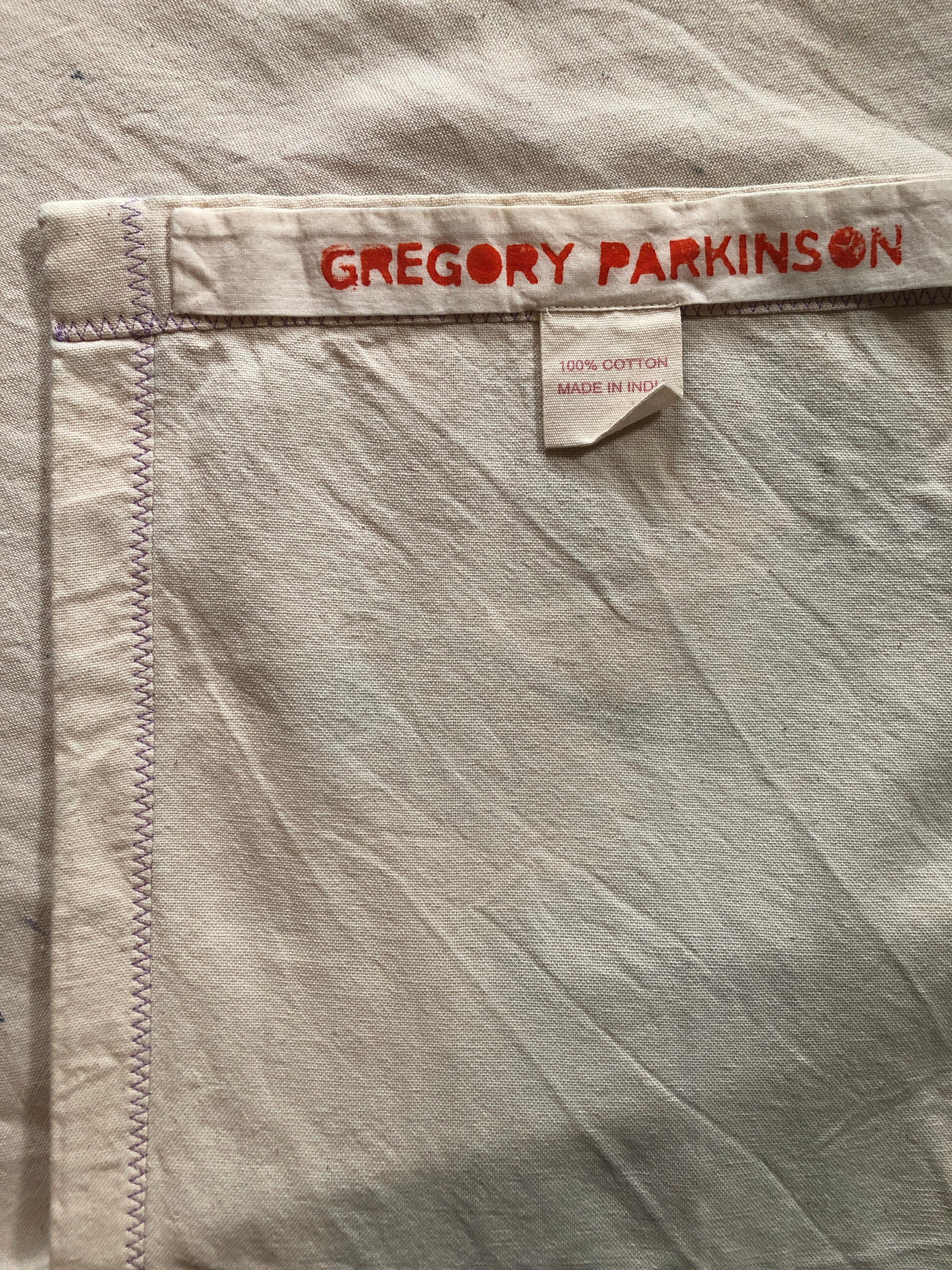 North American Contemporary Gregory Parkinson Tablecloth with White Ikat Hand-Blocked Patterns