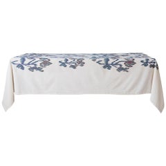 Contemporary Gregory Parkinson Tablecloth with White Ikat Hand-Blocked Patterns
