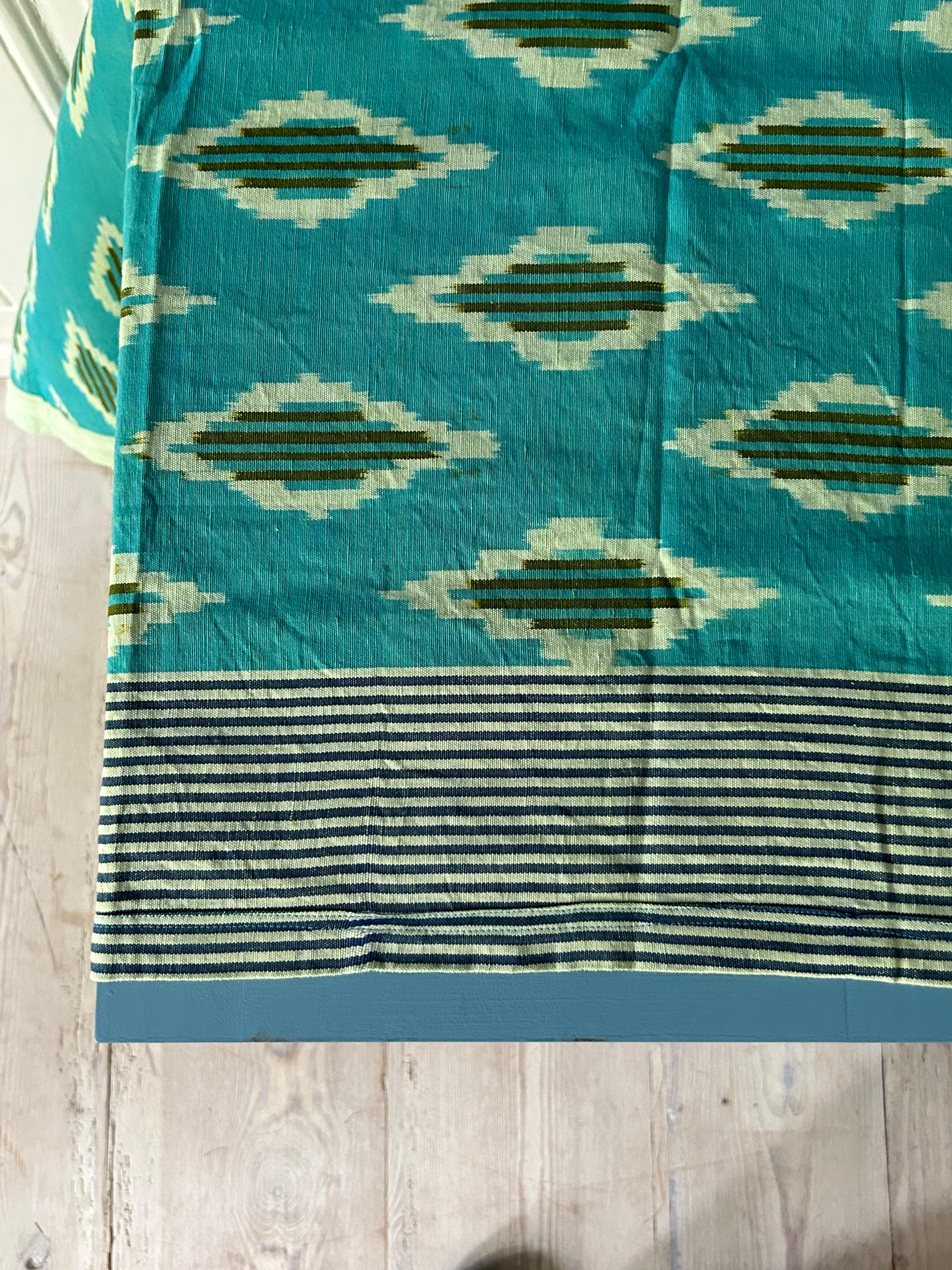 Contemporary Gregory Parkinson Turquoise Hand-Blocked Tablecloth Ikat, USA, 2023 For Sale 2