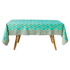 Contemporary Gregory Parkinson Turquoise Hand-Blocked Tablecloth Ikat, USA, 2023