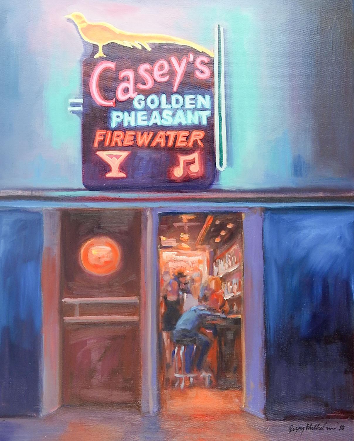 American Contemporary Gregory Wilhelmi Caseys Bar Billings Montana Painting For Sale