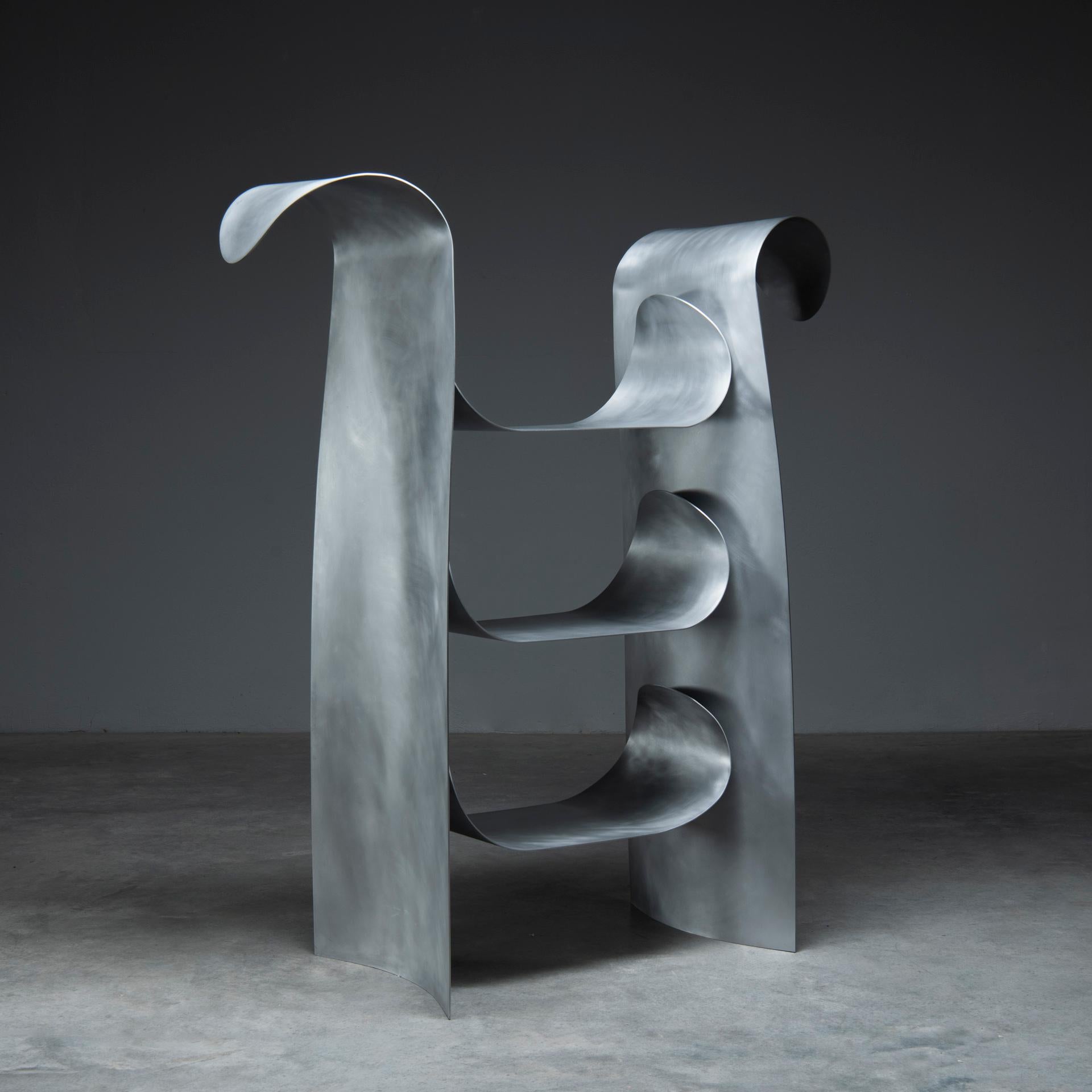 Aluminum Contemporary grey aluminium Small Wavy Shelf by Yoon Shun For Sale