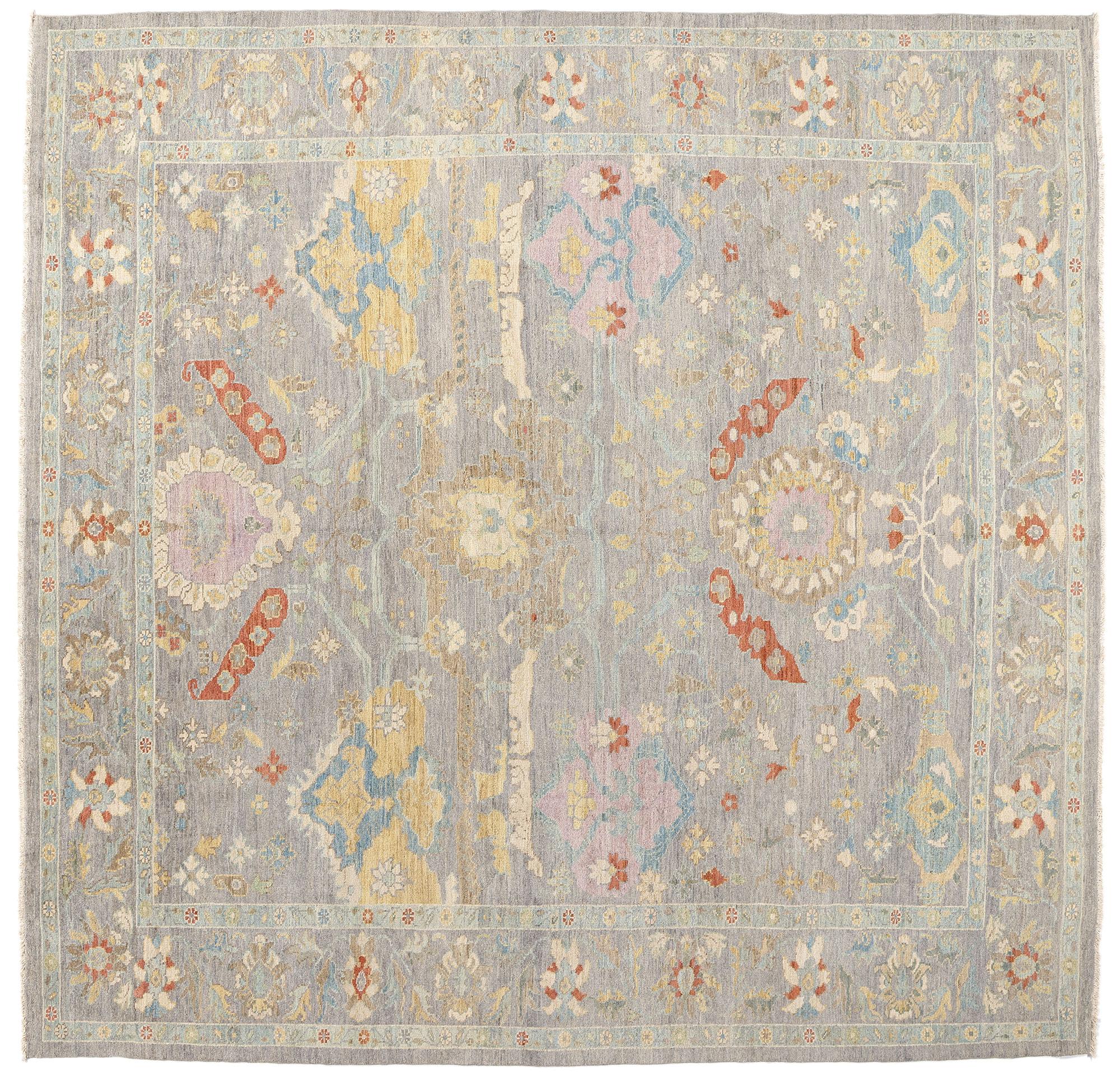 Contemporary Grey and Blue Persian Sultanabad Rug For Sale 4