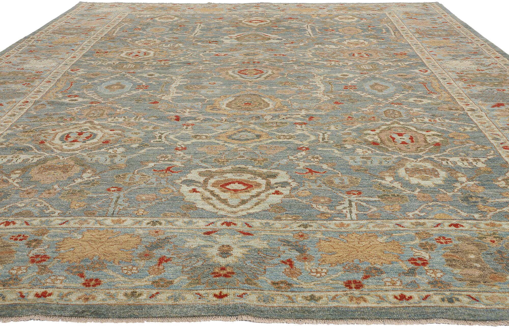 Organic Modern Contemporary Grey and Blue Persian Sultanabad Rug For Sale