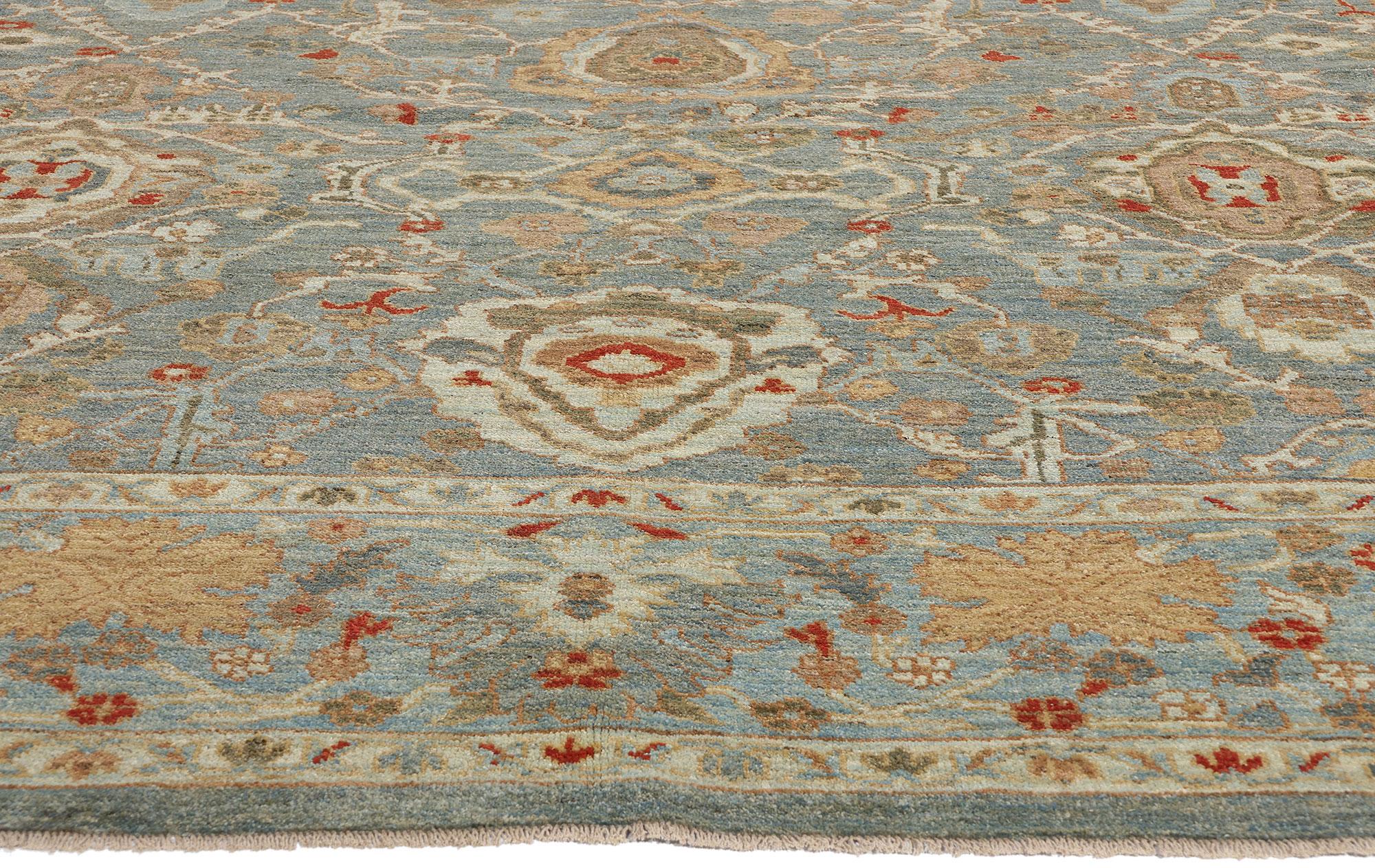 Hand-Knotted Contemporary Grey and Blue Persian Sultanabad Rug For Sale