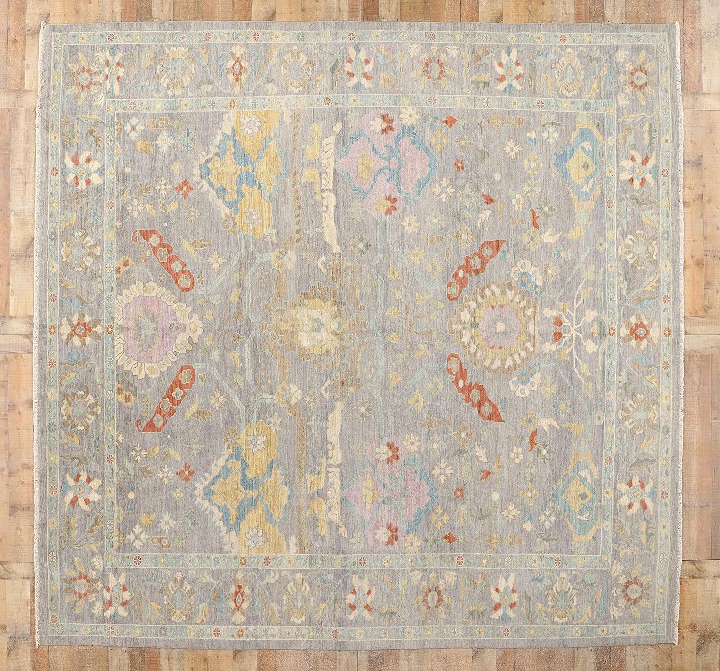 Contemporary Grey and Blue Persian Sultanabad Rug For Sale 3