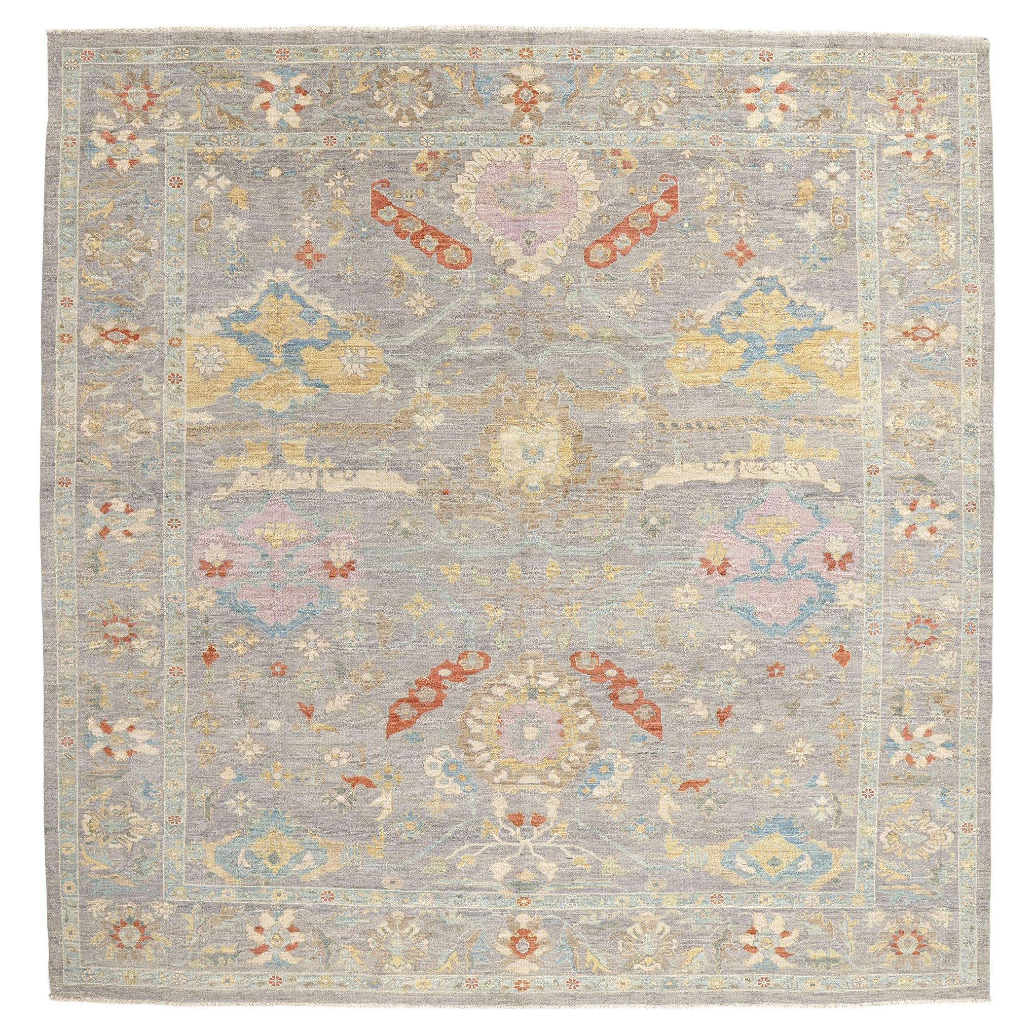 Contemporary Grey and Blue Persian Sultanabad Rug For Sale