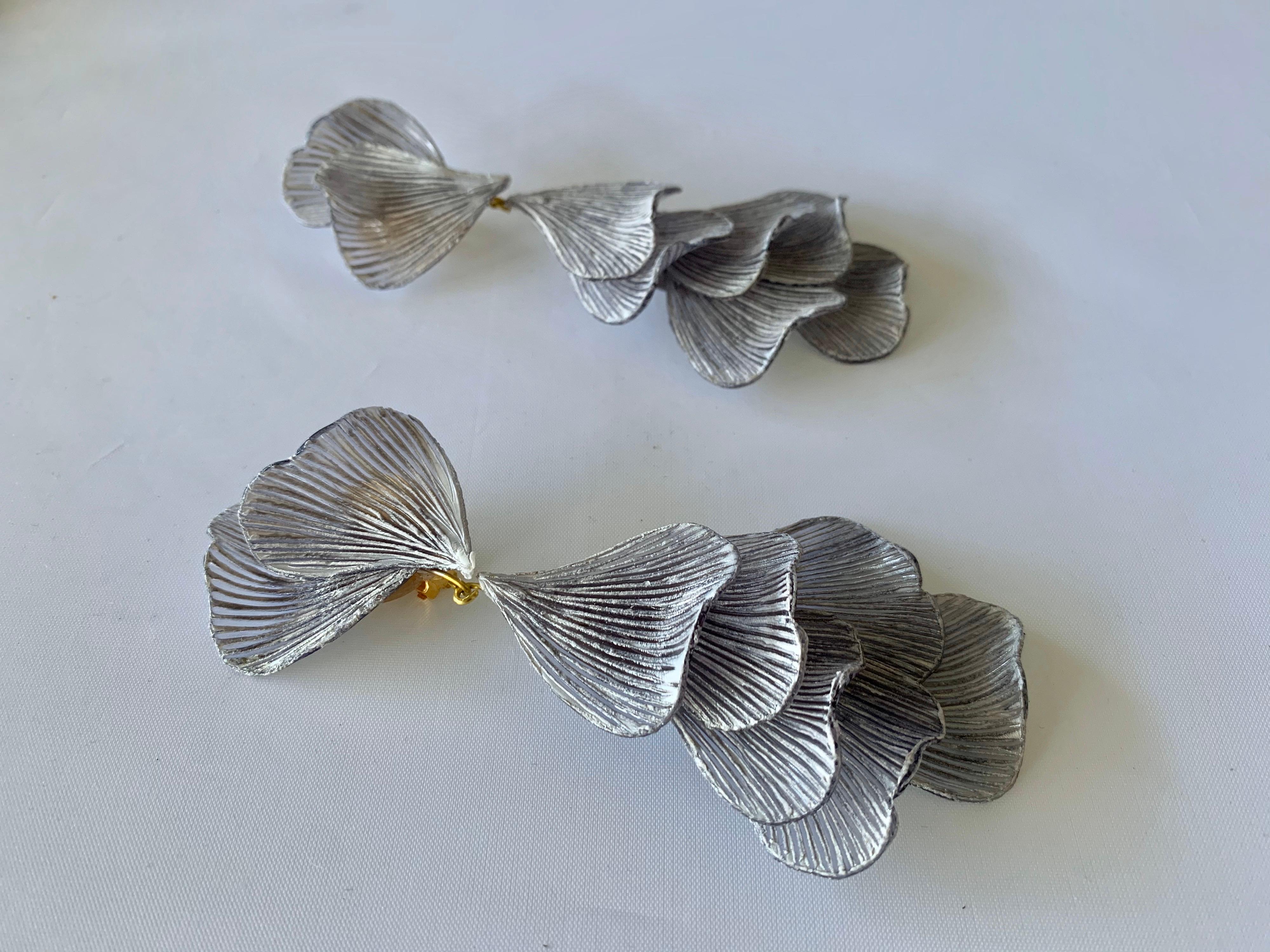 Contemporary Grey Architectural Wave Chandelier Statement Earrings  In New Condition In Palm Springs, CA
