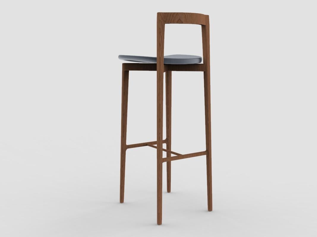 Portuguese Contemporary Grey Bar Chair in Linea 624 Leather & Wood by Collector Studio For Sale