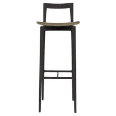 Contemporary Grey Bar Chair in Linea 632 Leather & Black Oak by Collector Studio