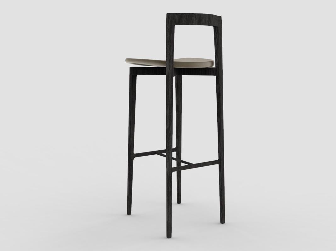 Portuguese Contemporary Grey Bar Chair in Linea 632 Leather & Black Oak by Collector Studio For Sale