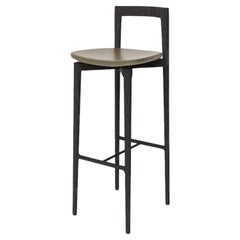 Contemporary Grey Bar Chair in Linea 632 Leder & Black Oak von Collector Studio