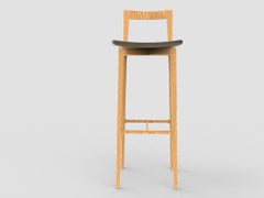 Contemporary Grey Bar Chair in Linea 632 Leather & Oak Wood by Collector Studio
