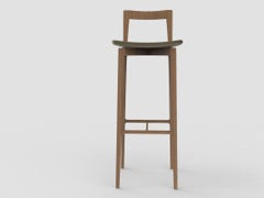 Contemporary Grey Bar Chair in Linea 632 Leather & Walnut by Collector Studio