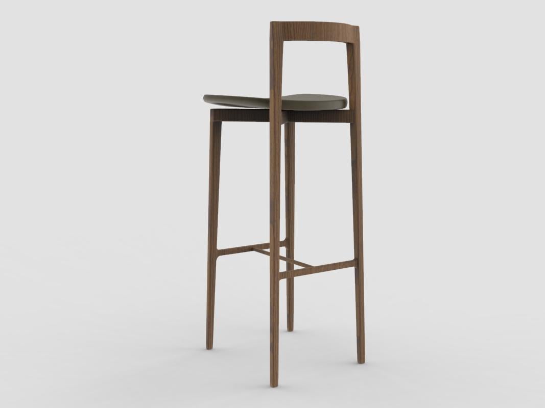 Portuguese Contemporary Grey Bar Chair in Linea 632 Leather & Walnut by Collector Studio For Sale