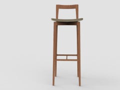 Contemporary Grey Bar Chair in Linea 632 Leather &Smoked Oak by Collector Studio