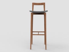 Chaise de bar contemporaine grise en cuir Linea 645 et Wood par Collector Studio