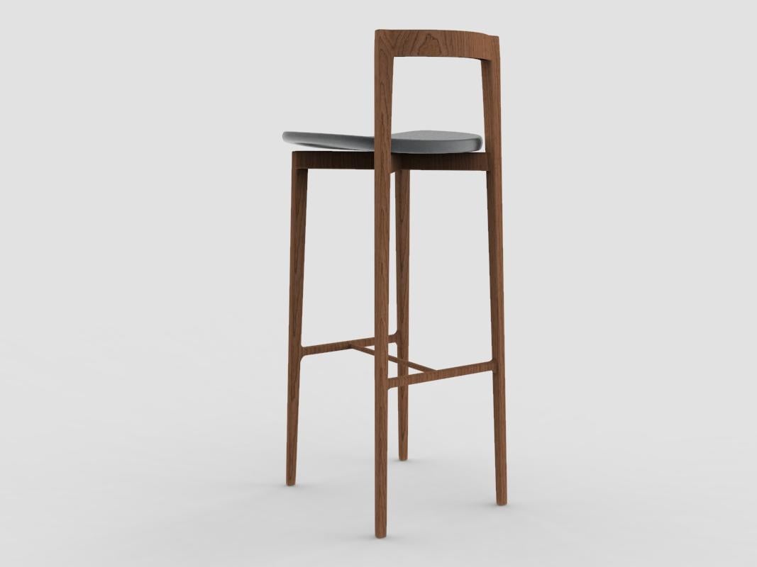 Portuguese Contemporary Grey Bar Chair in Linea 645 Leather & Wood by Collector Studio For Sale