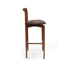 Contemporary Grey Bar Chair in Pierre fray CHENILL  & Walnut by Collector Studio